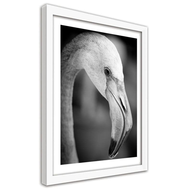 Glezna baltā rāmī - Flamingo in black and white  Home Trends DECO