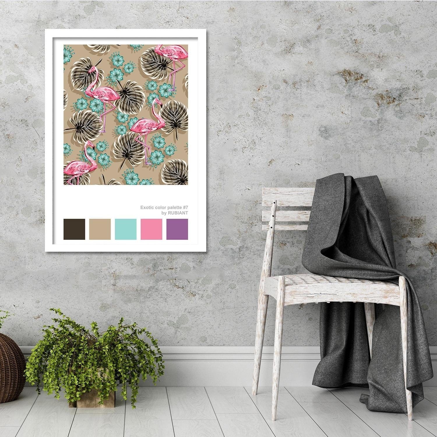 Glezna baltā rāmī - Flamingos Brown  Home Trends DECO