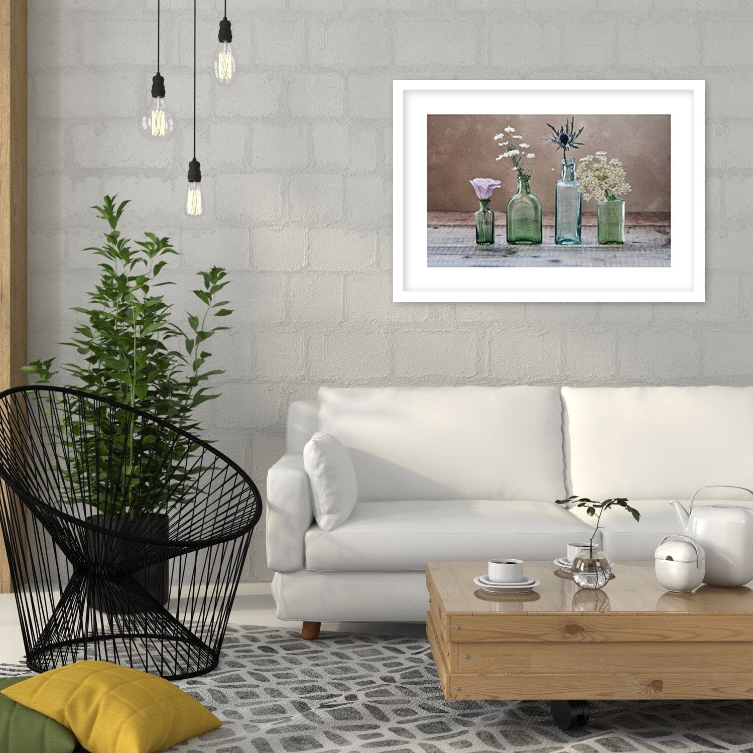 Glezna baltā rāmī - Flowers In Glass Vases  Home Trends DECO