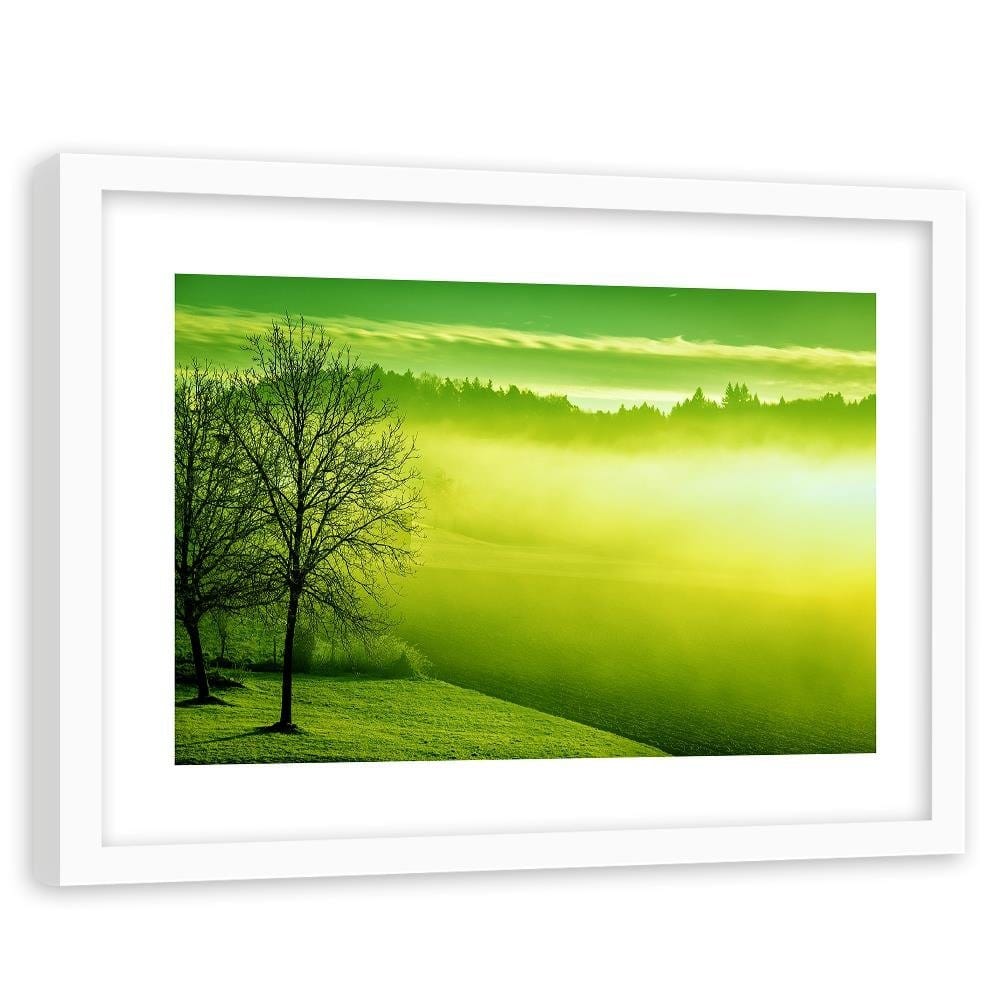 Glezna baltā rāmī - Fog On The Lake 3  Home Trends DECO