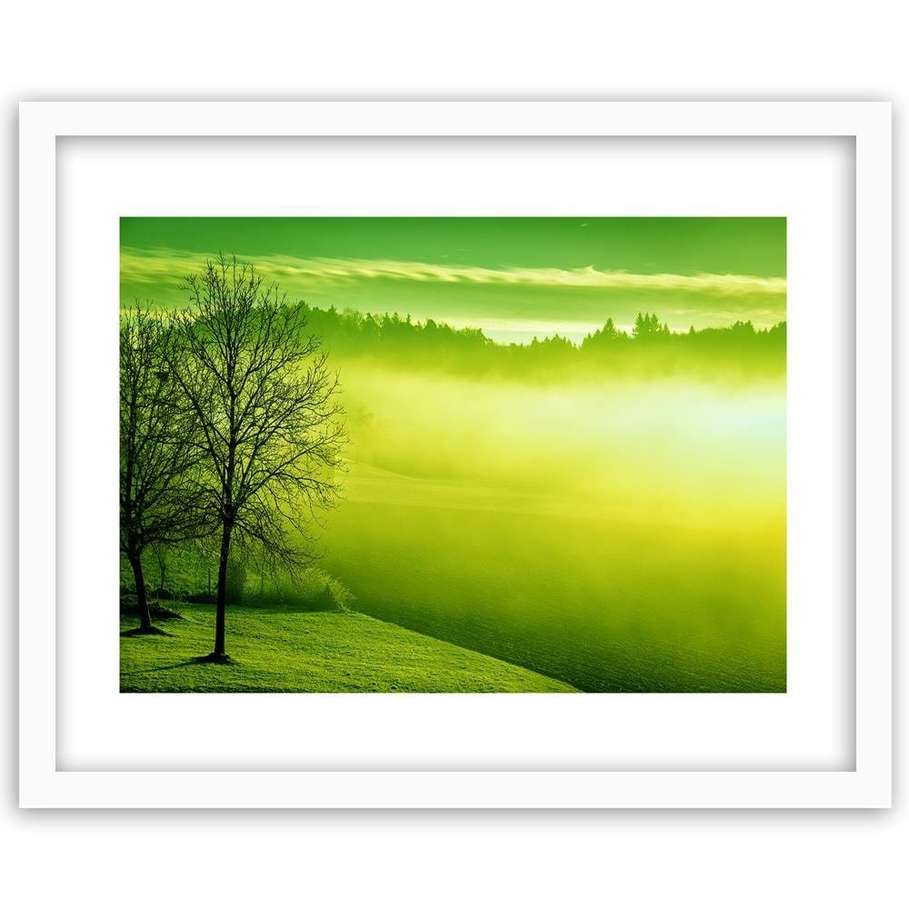 Glezna baltā rāmī - Fog On The Lake 3  Home Trends DECO