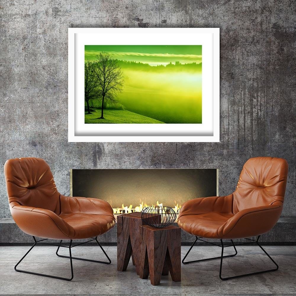 Glezna baltā rāmī - Fog On The Lake 3  Home Trends DECO