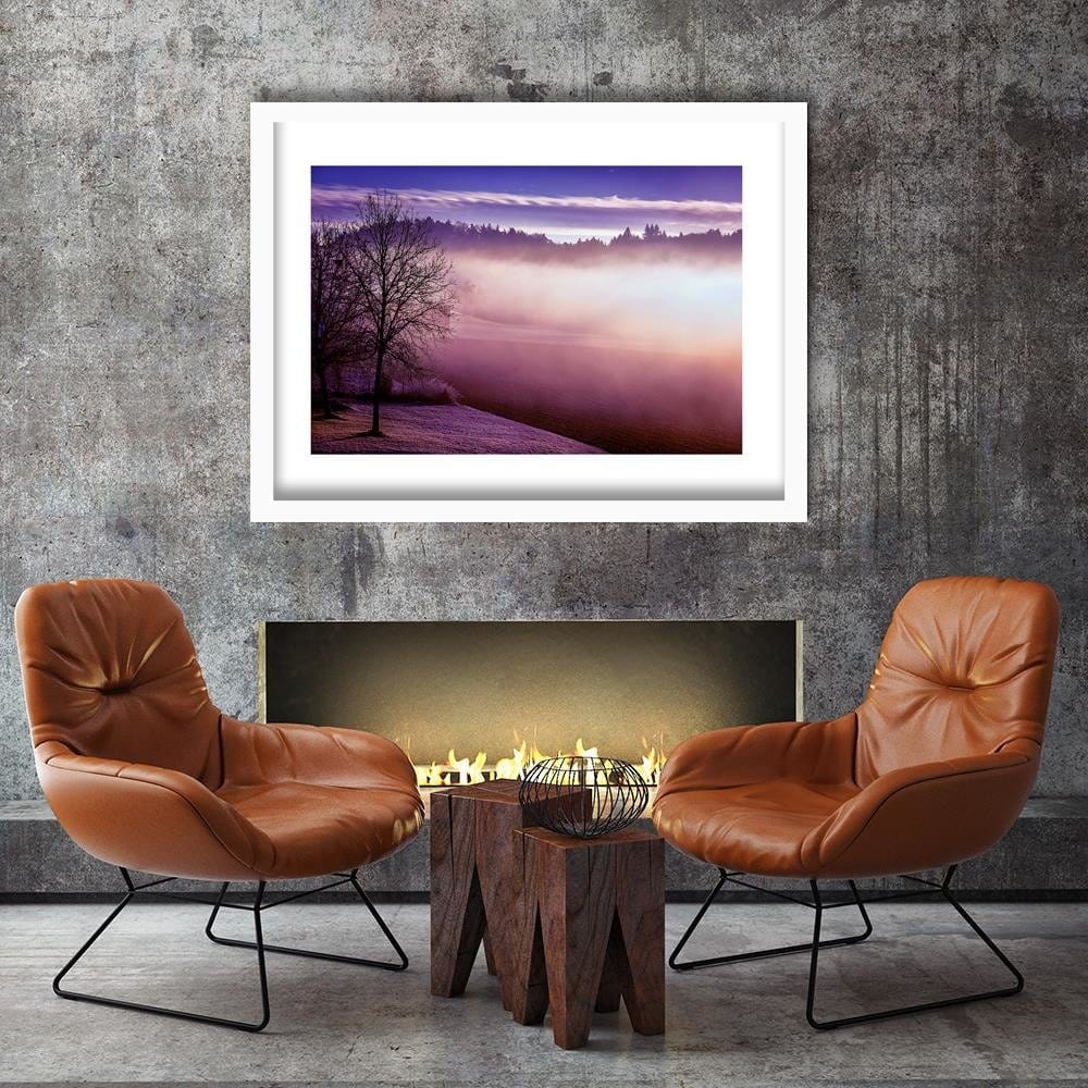 Glezna baltā rāmī - Fog On The Lake 4  Home Trends DECO