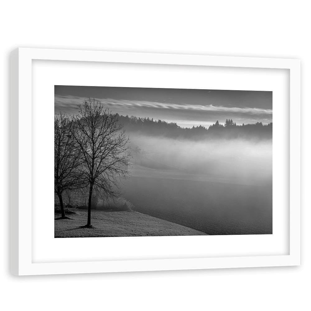 Glezna baltā rāmī - Fog Over The Lake 2  Home Trends DECO