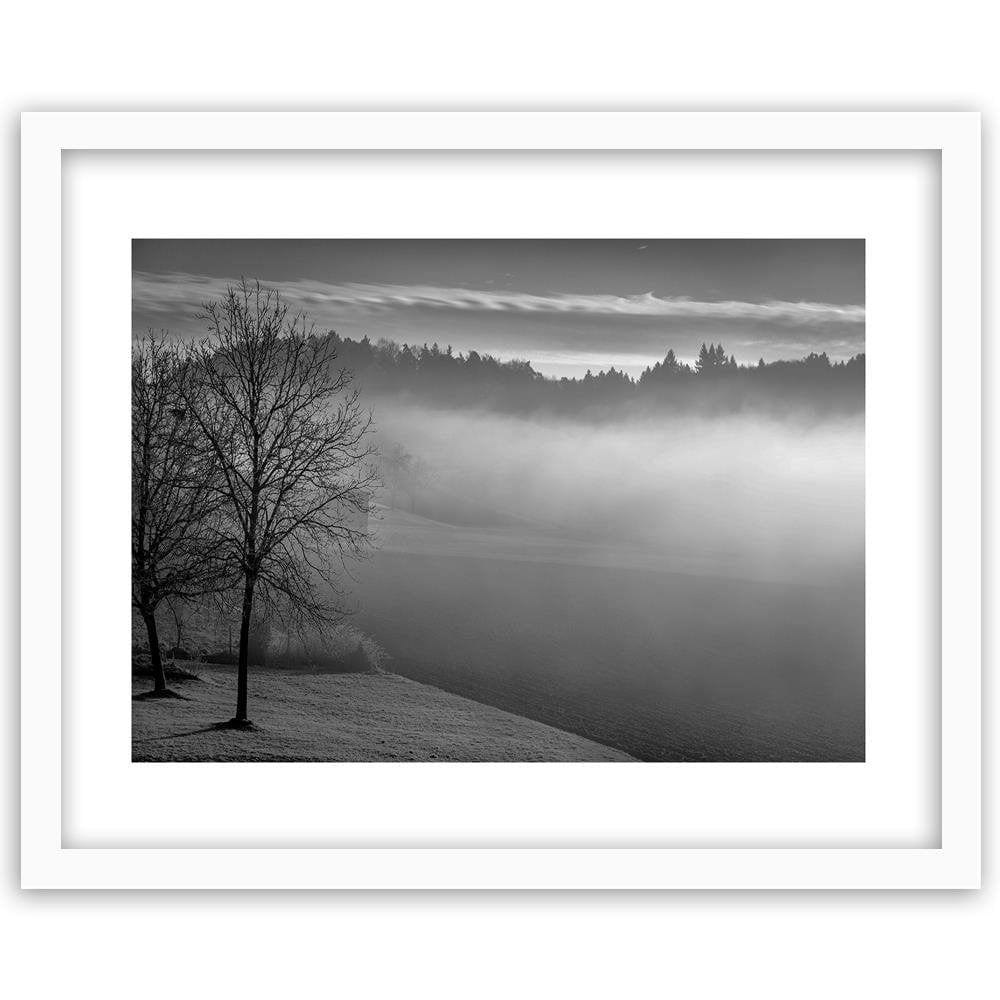 Glezna baltā rāmī - Fog Over The Lake 2  Home Trends DECO