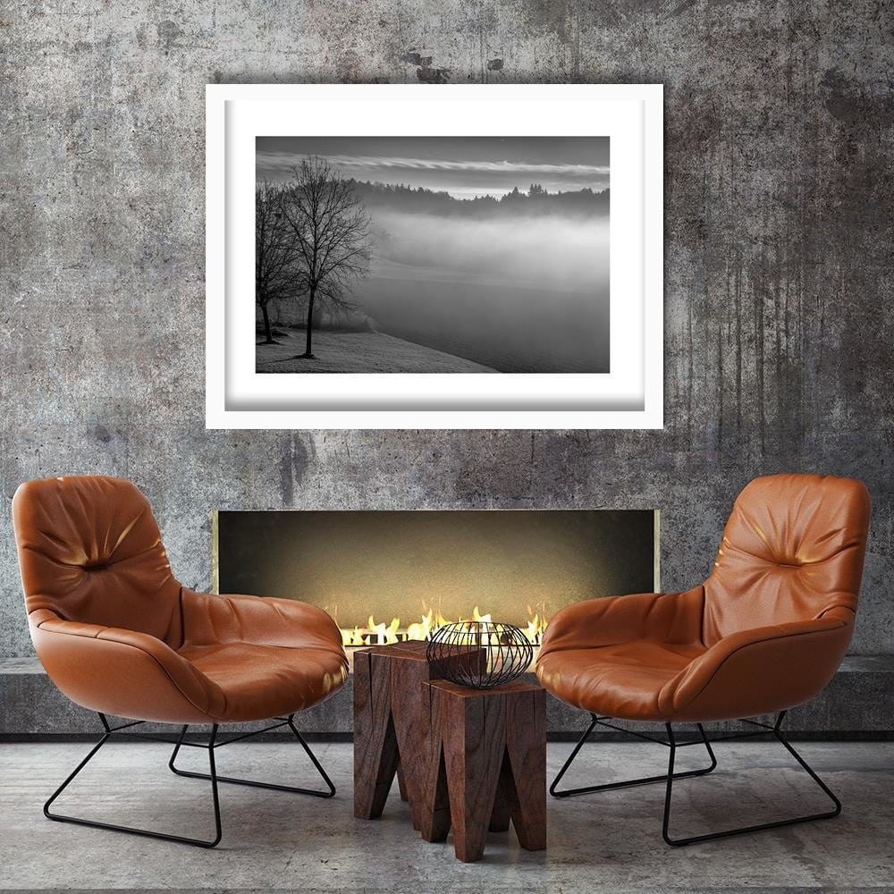 Glezna baltā rāmī - Fog Over The Lake 2  Home Trends DECO