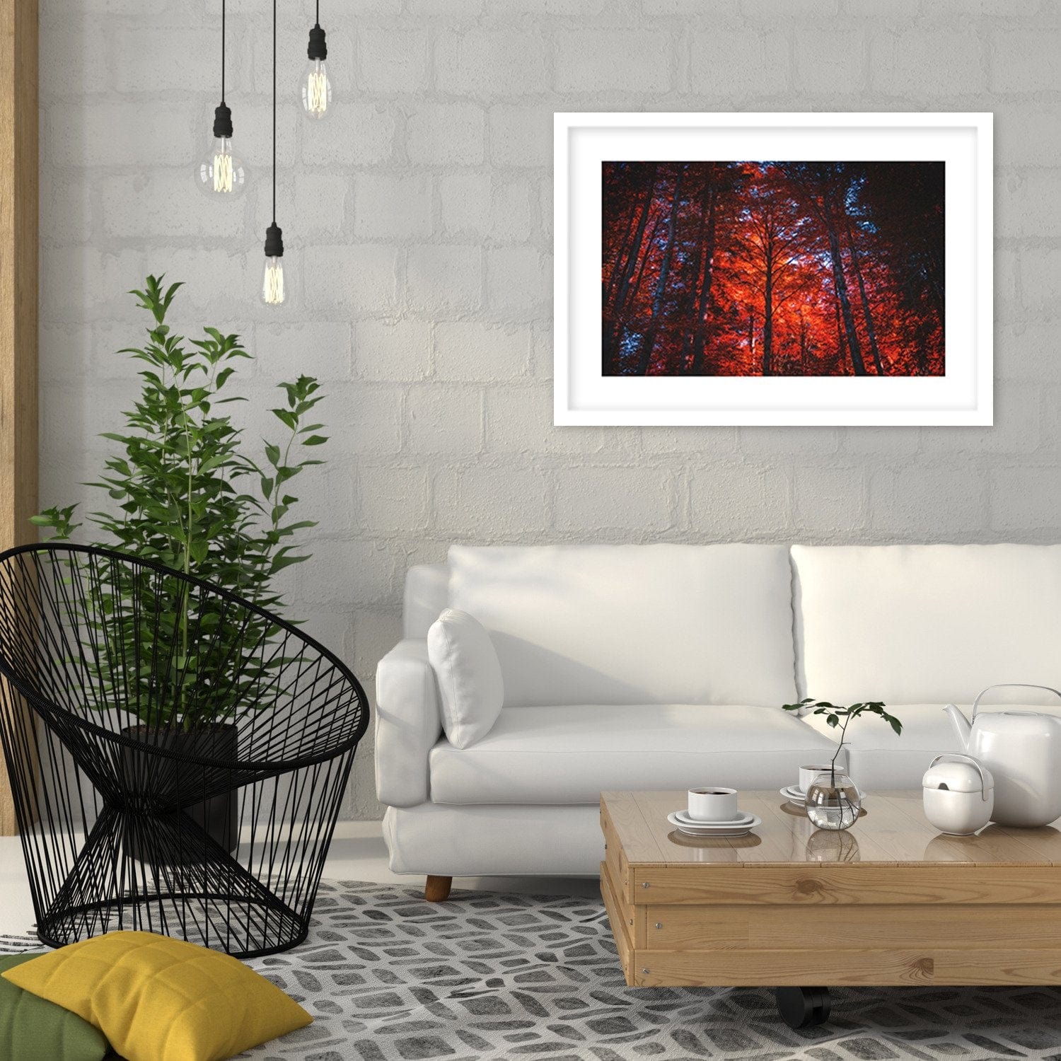 Glezna baltā rāmī - Forest In The Light Of The Setting Sun  Home Trends DECO
