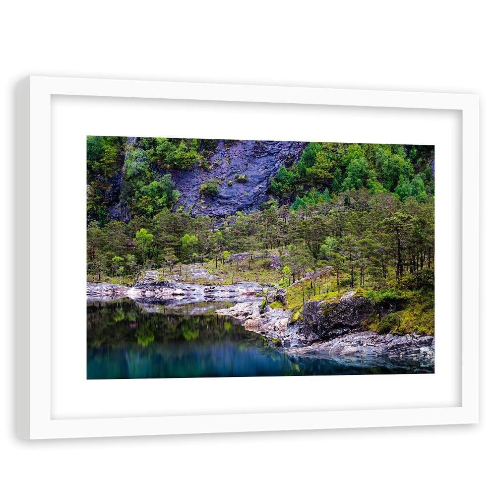 Glezna baltā rāmī - Forest On A Mountain Lake  Home Trends DECO