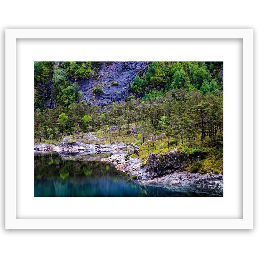 Glezna baltā rāmī - Forest On A Mountain Lake  Home Trends DECO