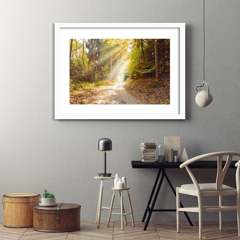 Glezna baltā rāmī - Forest Road In Autumn  Home Trends DECO