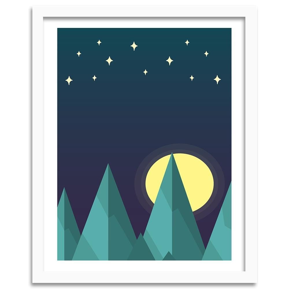 Glezna baltā rāmī - Geometric Forest Landscape With Stars  Home Trends DECO