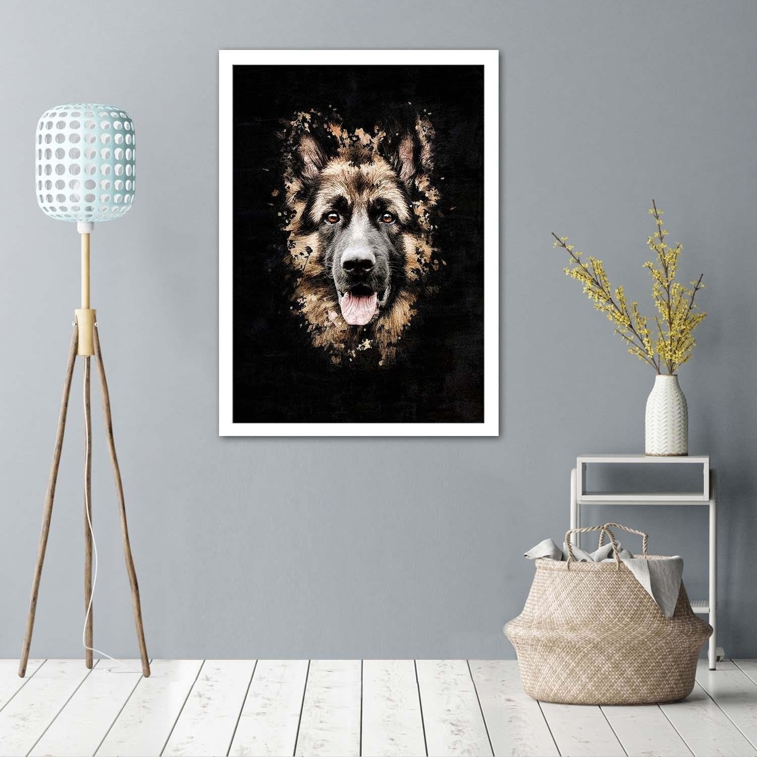 Glezna baltā rāmī - German Shepherd  Home Trends DECO
