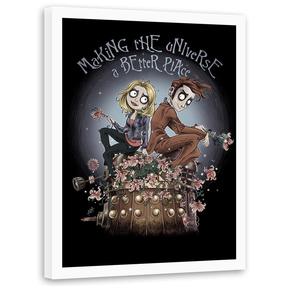 Glezna baltā rāmī - Girl And Boy On A Background Of The Moon  Home Trends DECO