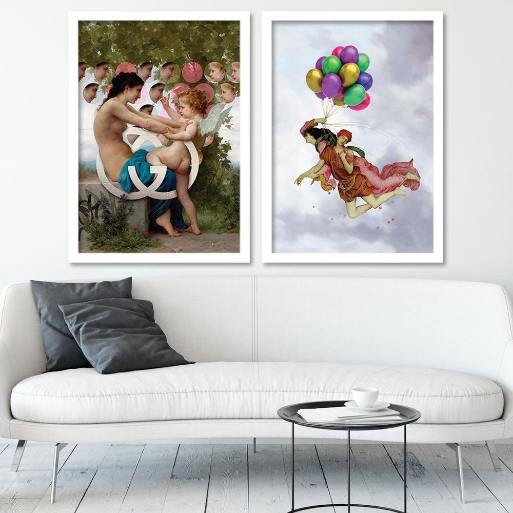 Glezna baltā rāmī - Girl And Cupid  Home Trends DECO