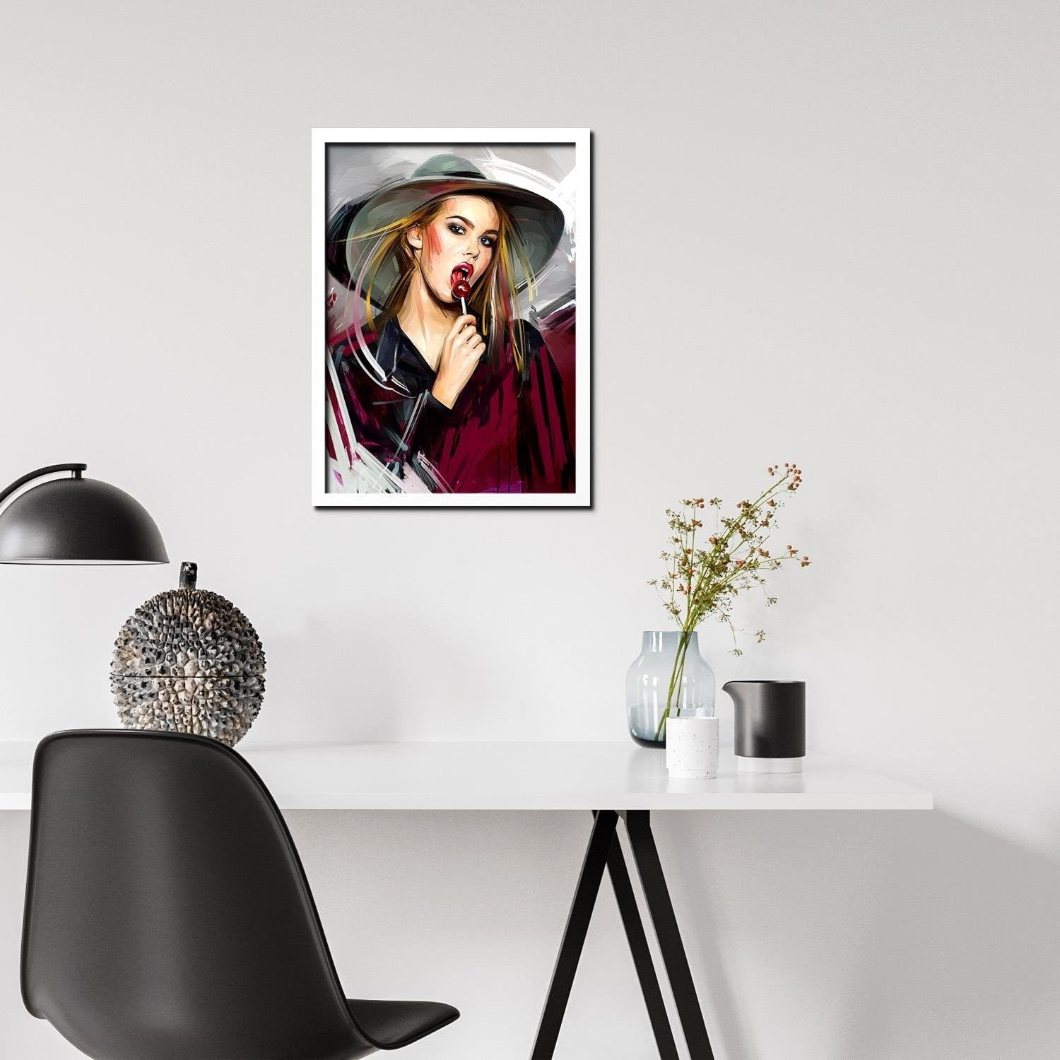 Glezna baltā rāmī - Girl With Lollipop  Home Trends DECO
