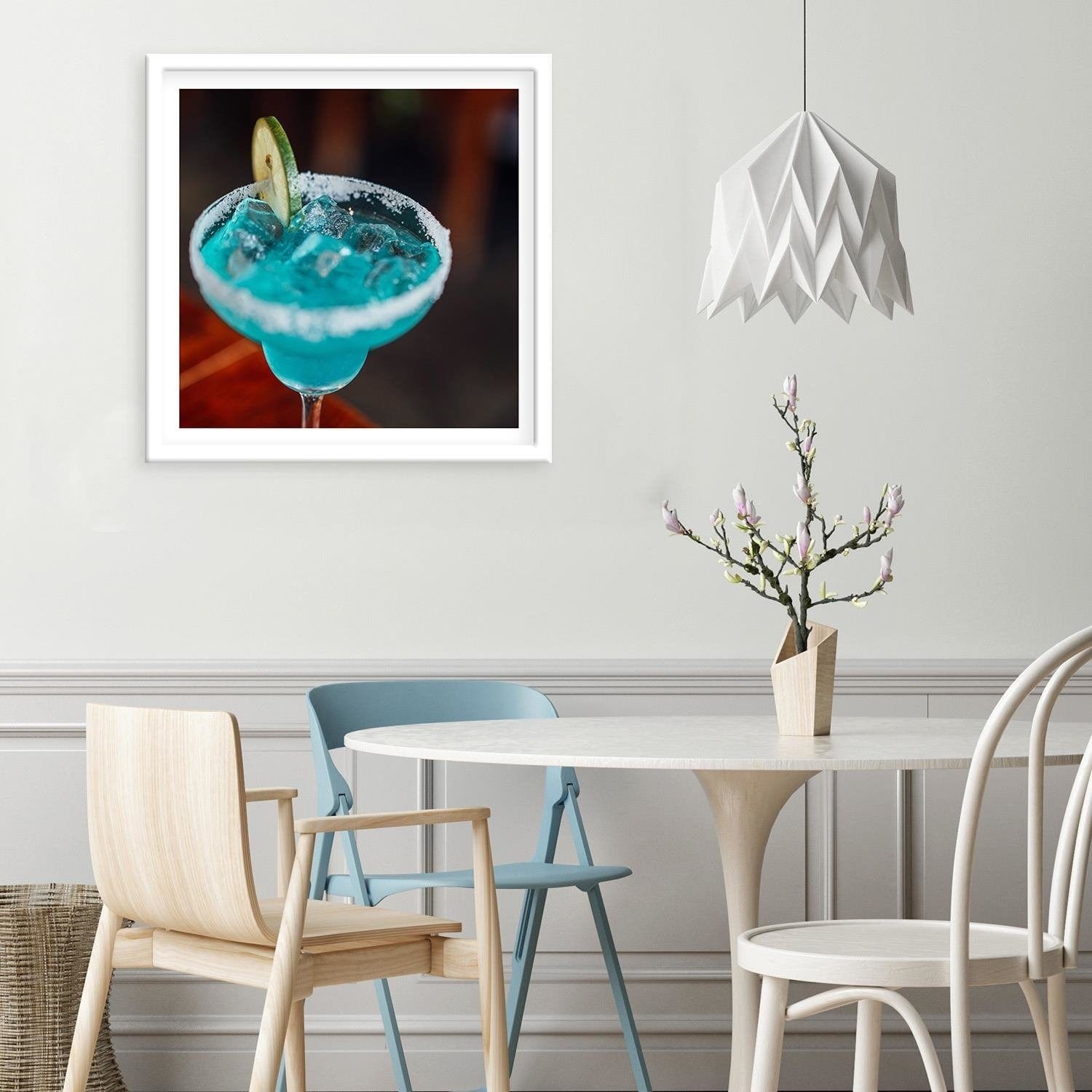 Glezna baltā rāmī - Glass With A Blue Drink  Home Trends DECO