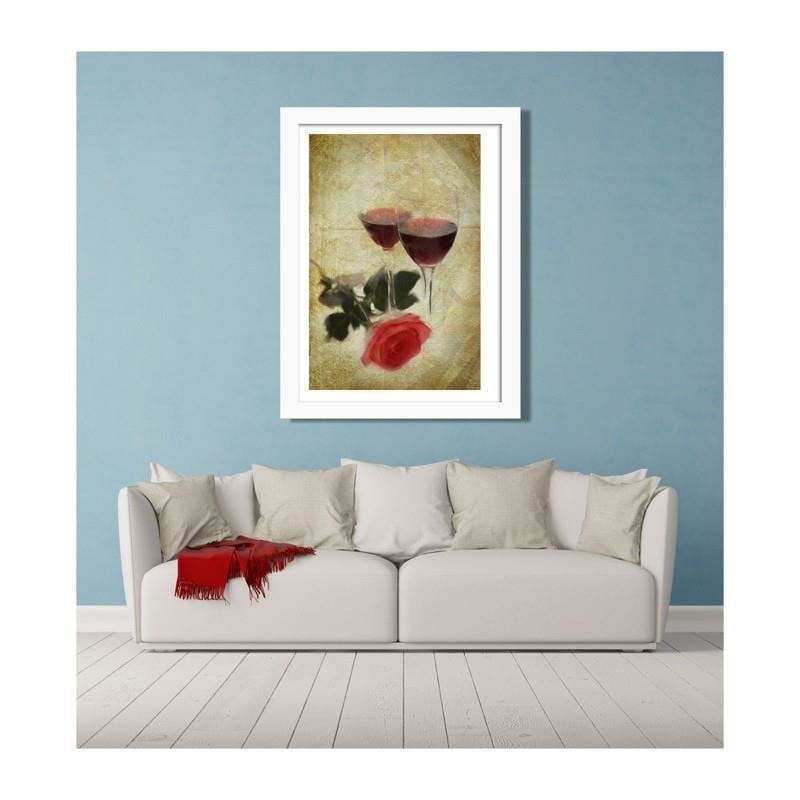 Glezna baltā rāmī - Glasses of wine and rose  Home Trends DECO