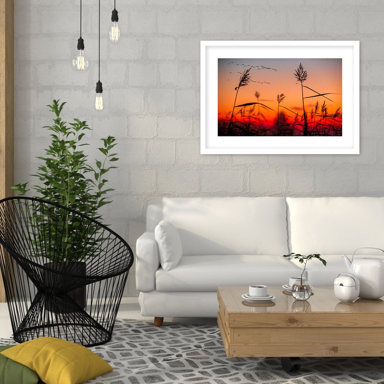 Glezna baltā rāmī - Grass At Sunset  Home Trends DECO