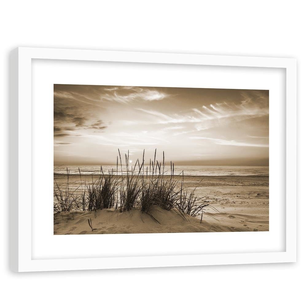 Glezna baltā rāmī - Grass On The Beach 1  Home Trends DECO