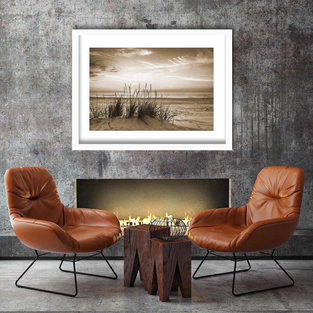 Glezna baltā rāmī - Grass On The Beach 1  Home Trends DECO