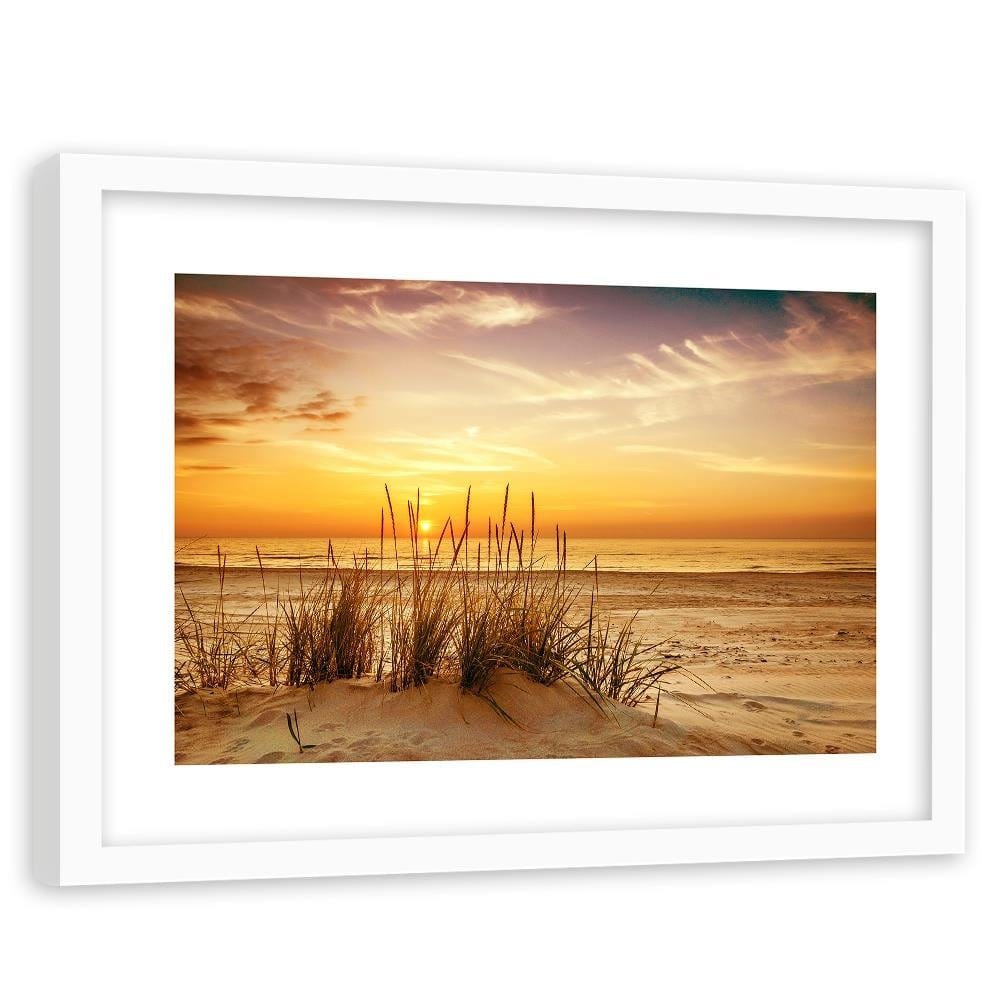 Glezna baltā rāmī - Grass On The Beach 3  Home Trends DECO