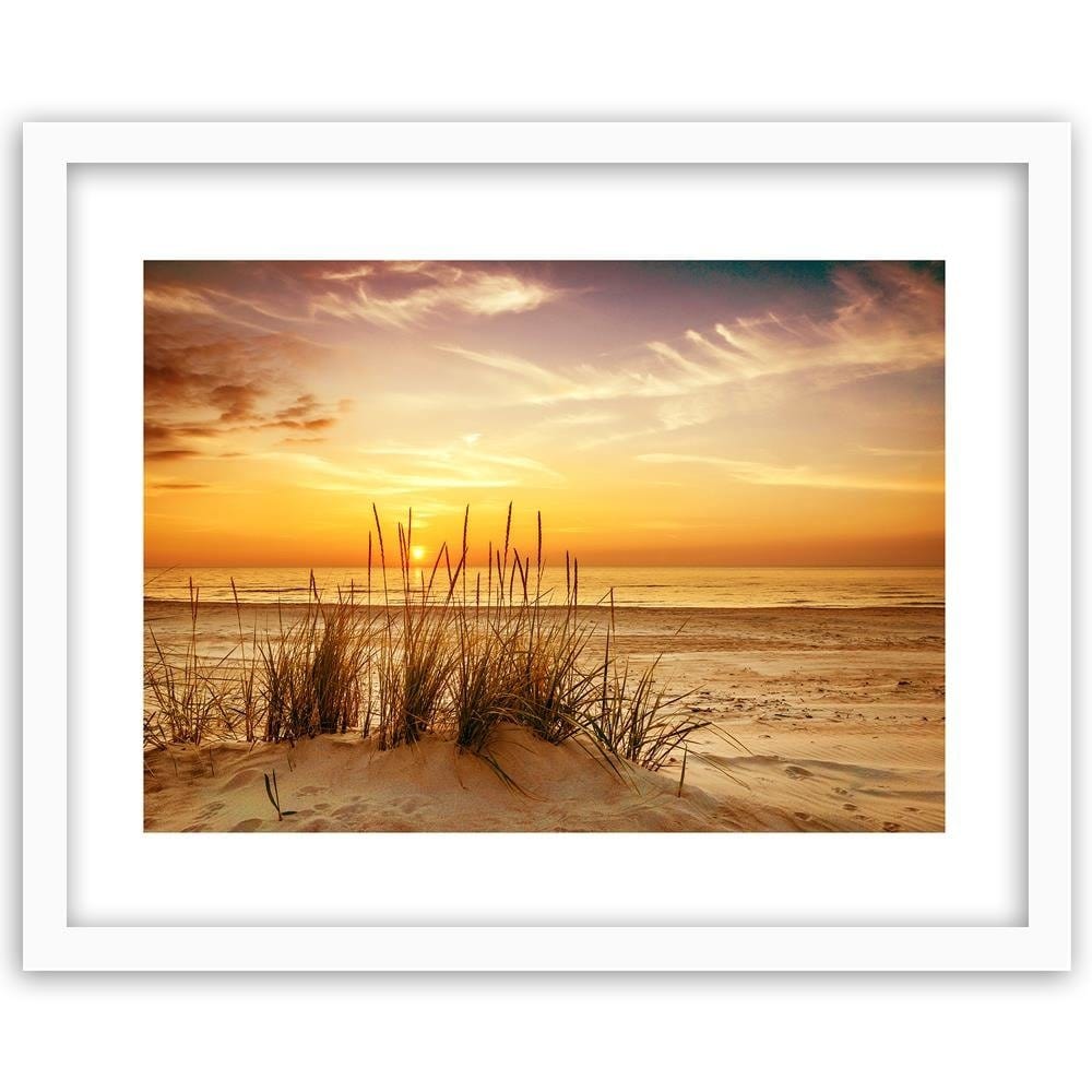 Glezna baltā rāmī - Grass On The Beach 3  Home Trends DECO