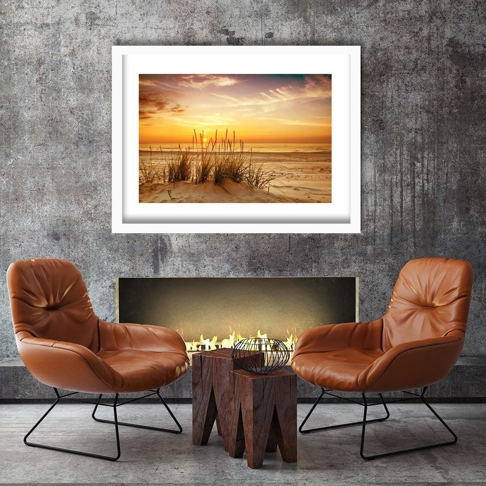 Glezna baltā rāmī - Grass On The Beach 3  Home Trends DECO