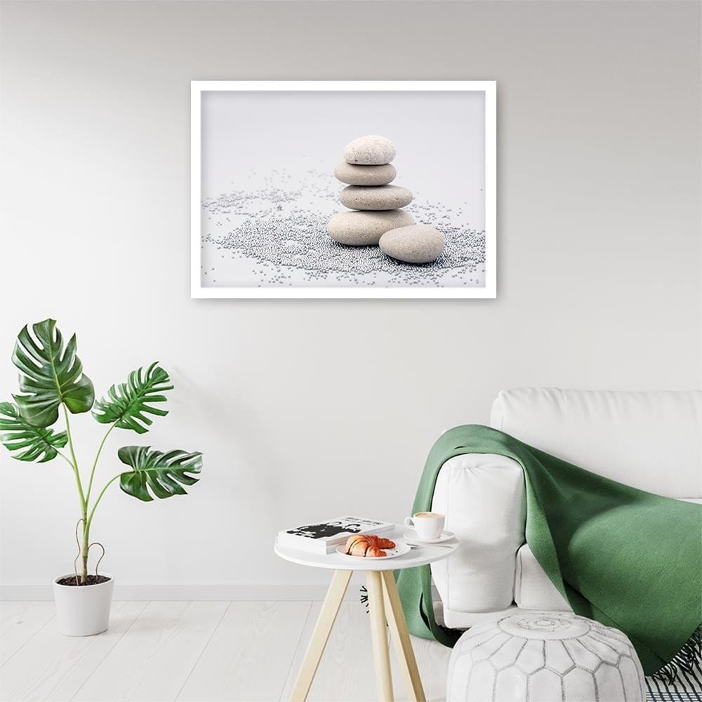 Glezna baltā rāmī - Gray Zen Stones  Home Trends DECO