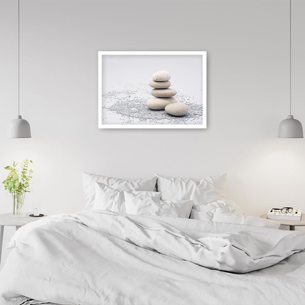 Glezna baltā rāmī - Gray Zen Stones  Home Trends DECO