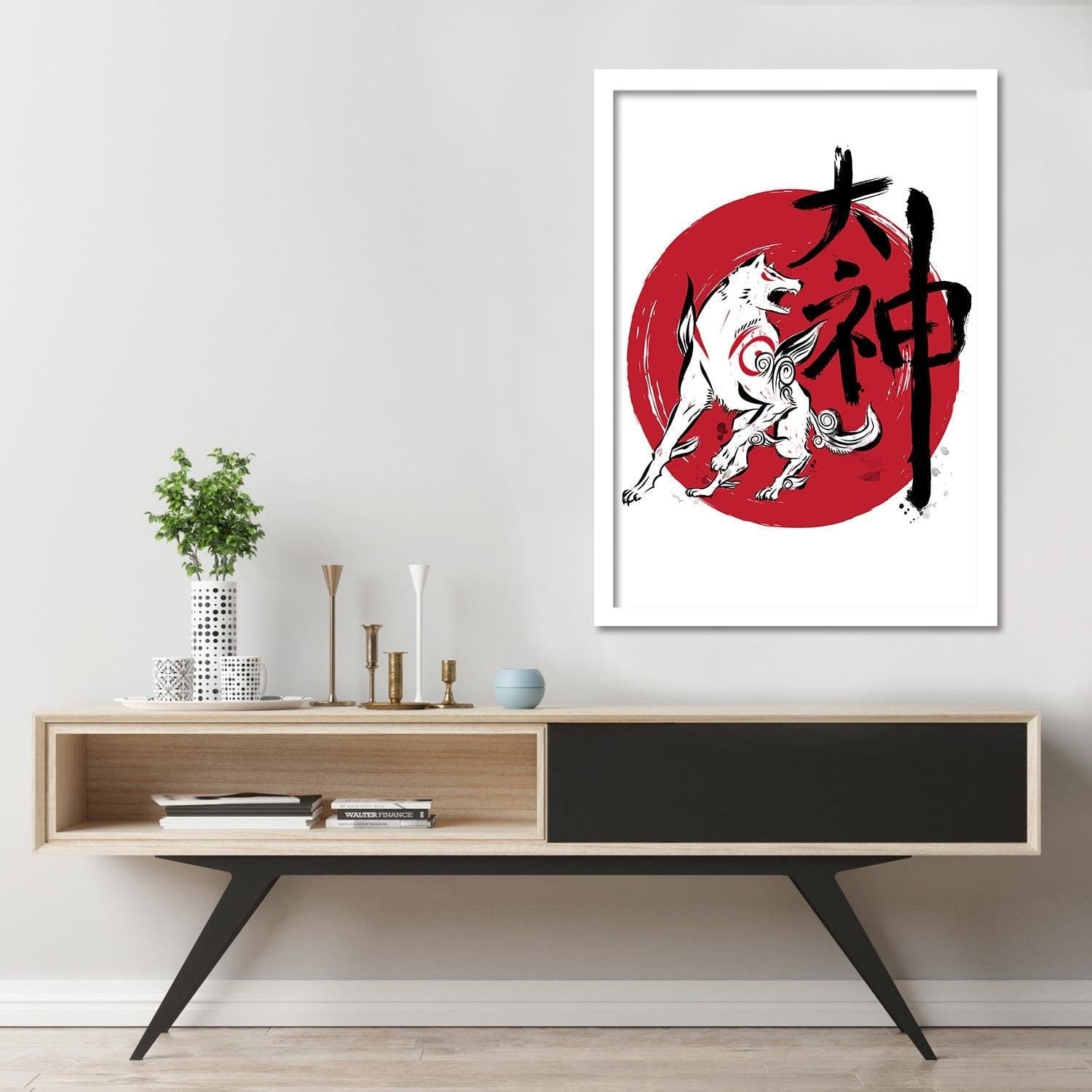 Glezna baltā rāmī - Great God Sumi-E Red  Home Trends DECO