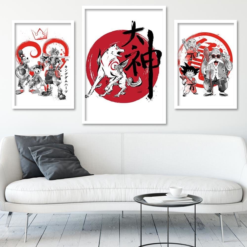 Glezna baltā rāmī - Great God Sumi-E Red  Home Trends DECO