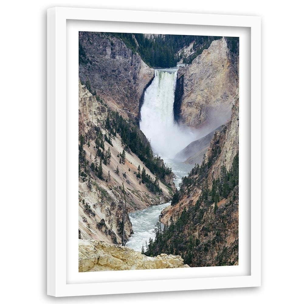 Glezna baltā rāmī - Great Waterfall In The Mountains  Home Trends DECO