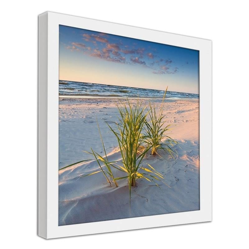 Glezna baltā rāmī - Green grass on the beach 2  Home Trends DECO