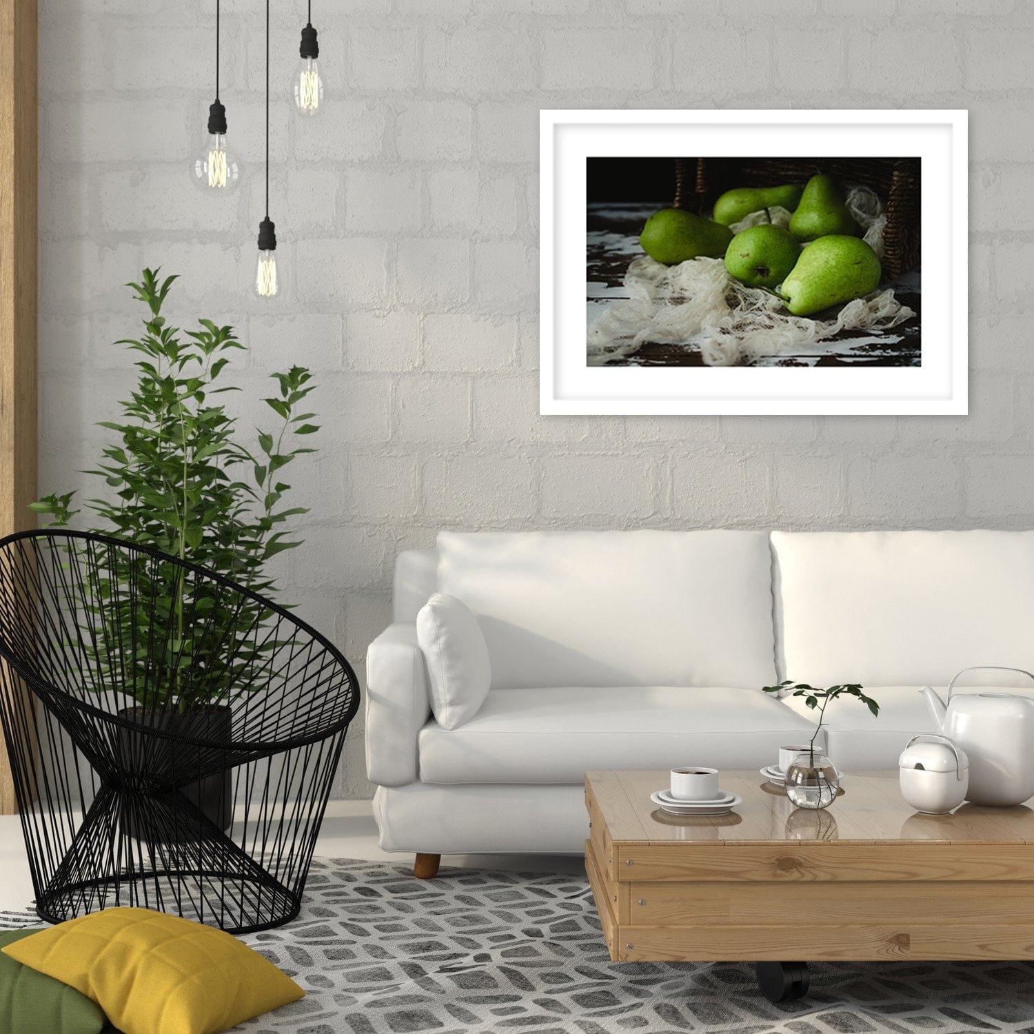 Glezna baltā rāmī - Green Pears  Home Trends DECO