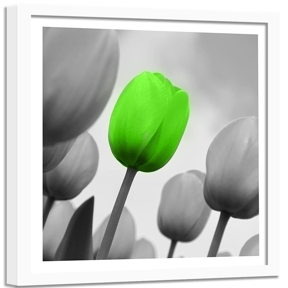 Glezna baltā rāmī - Green Poppy Flower  Home Trends DECO