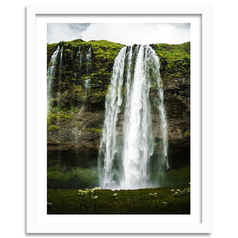 Glezna baltā rāmī - Green Waterfall In The Mountains  Home Trends DECO