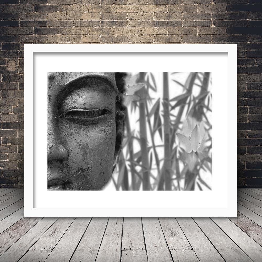 Glezna baltā rāmī - Half Face Of Buddha  Home Trends DECO