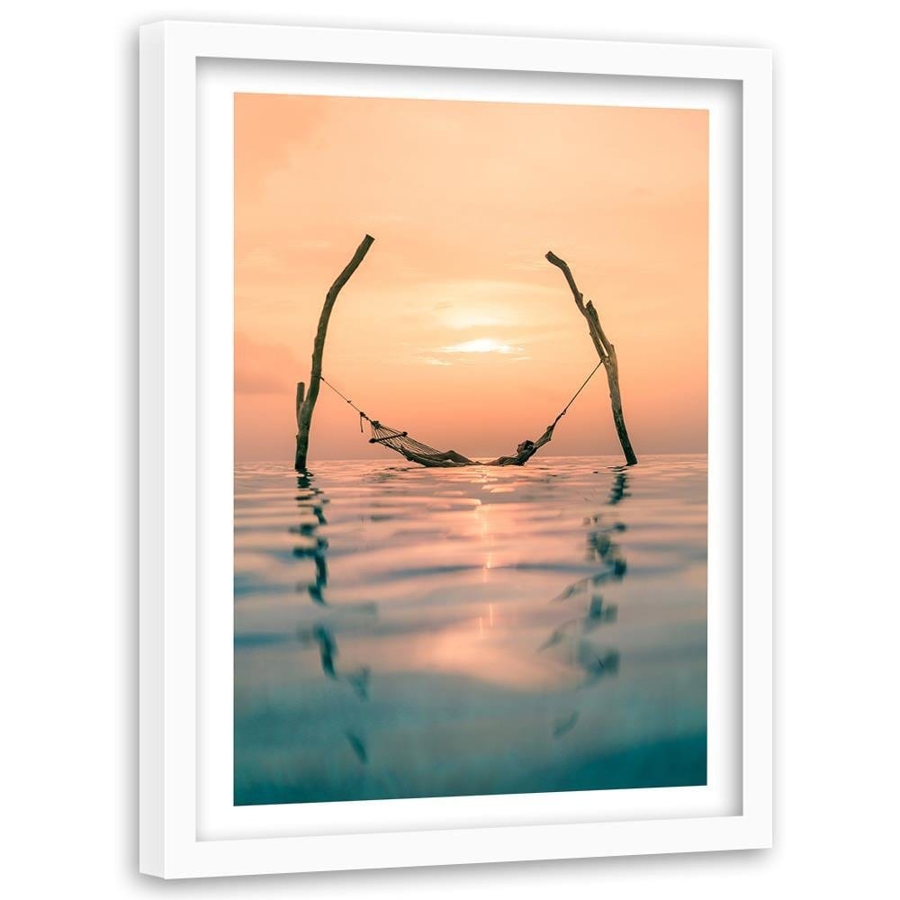 Glezna baltā rāmī - Hammock In Water  Home Trends DECO