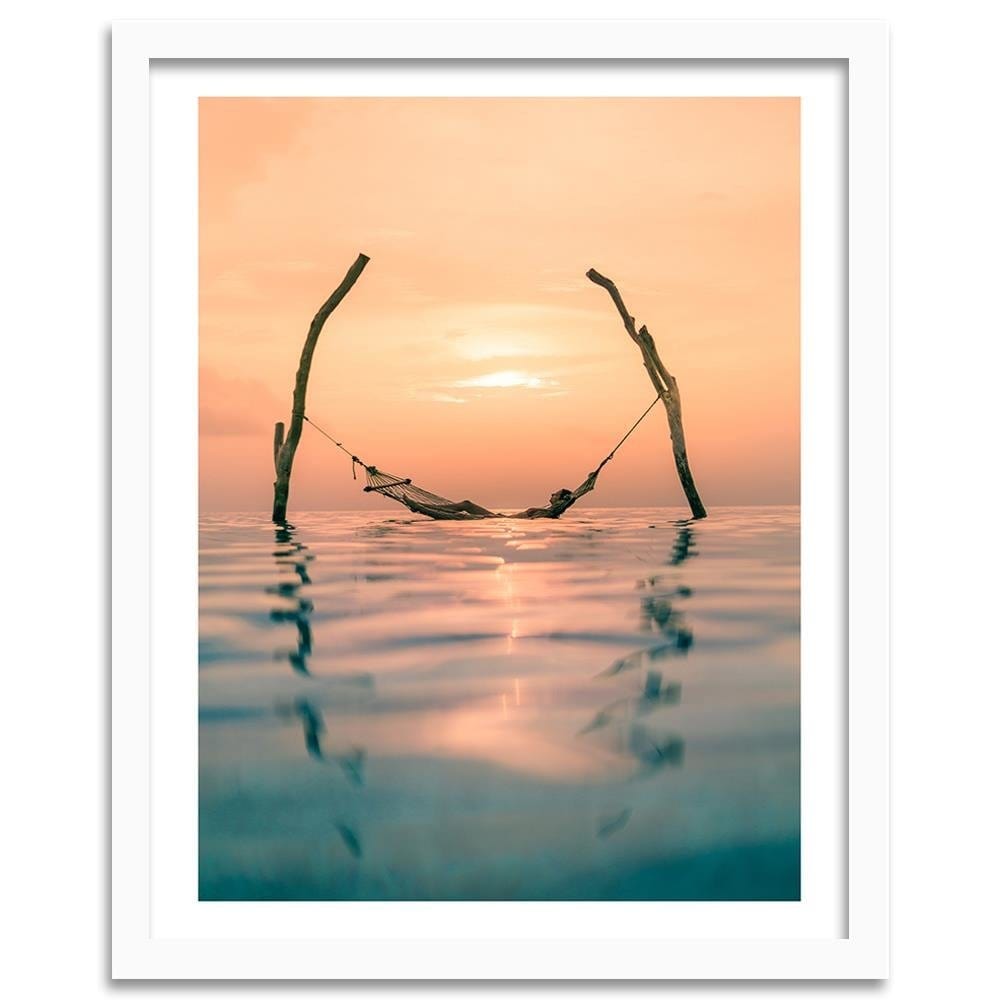 Glezna baltā rāmī - Hammock In Water  Home Trends DECO