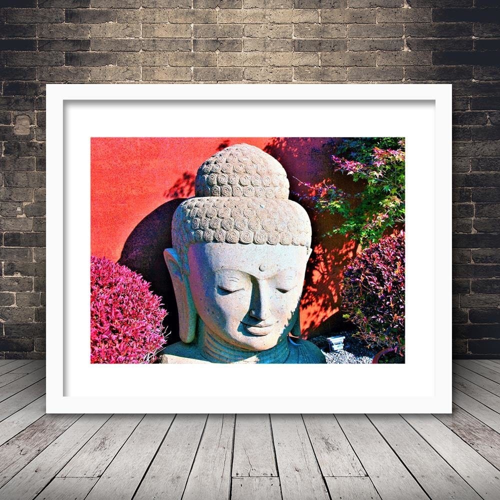 Glezna baltā rāmī - Head Of Buddha Among The Plants  Home Trends DECO