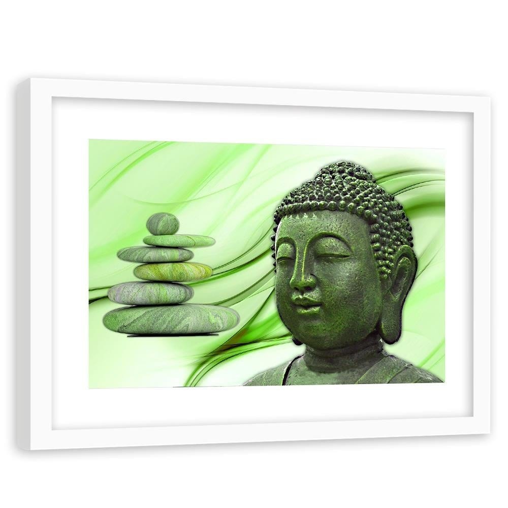 Glezna baltā rāmī - Head Of Buddha And Zen Stones  Home Trends DECO