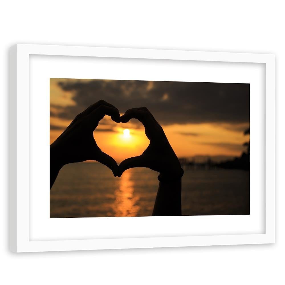 Glezna baltā rāmī - Heart Symbol With Her Hand  Home Trends DECO