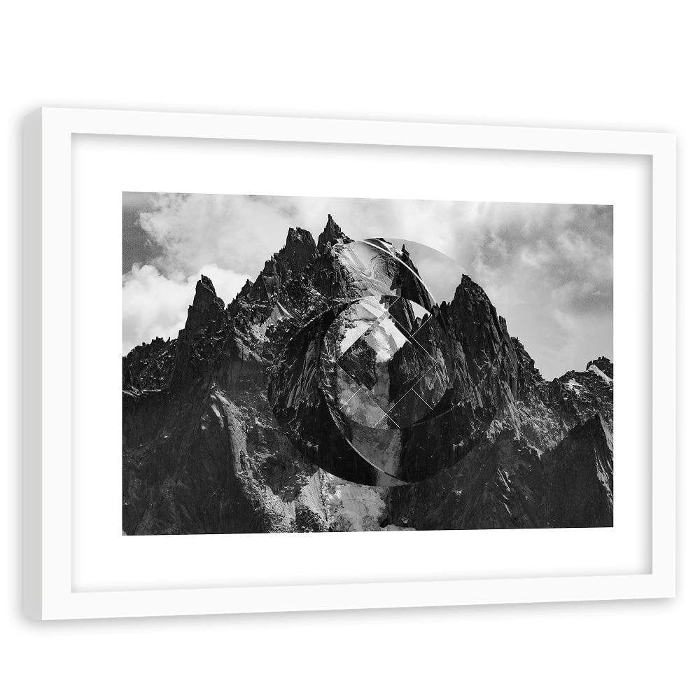 Glezna baltā rāmī - High Mountains With Geometric Figure 1  Home Trends DECO