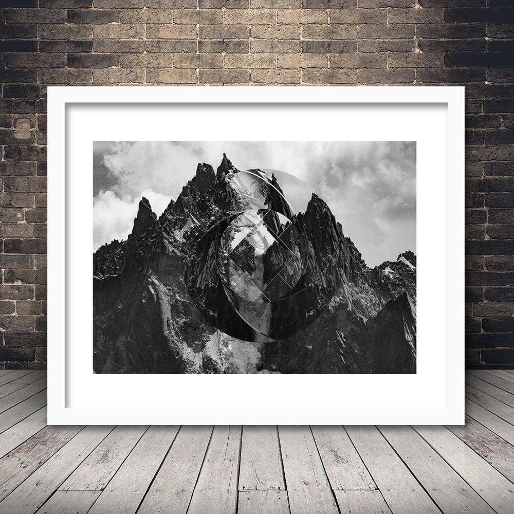 Glezna baltā rāmī - High Mountains With Geometric Figure 1  Home Trends DECO