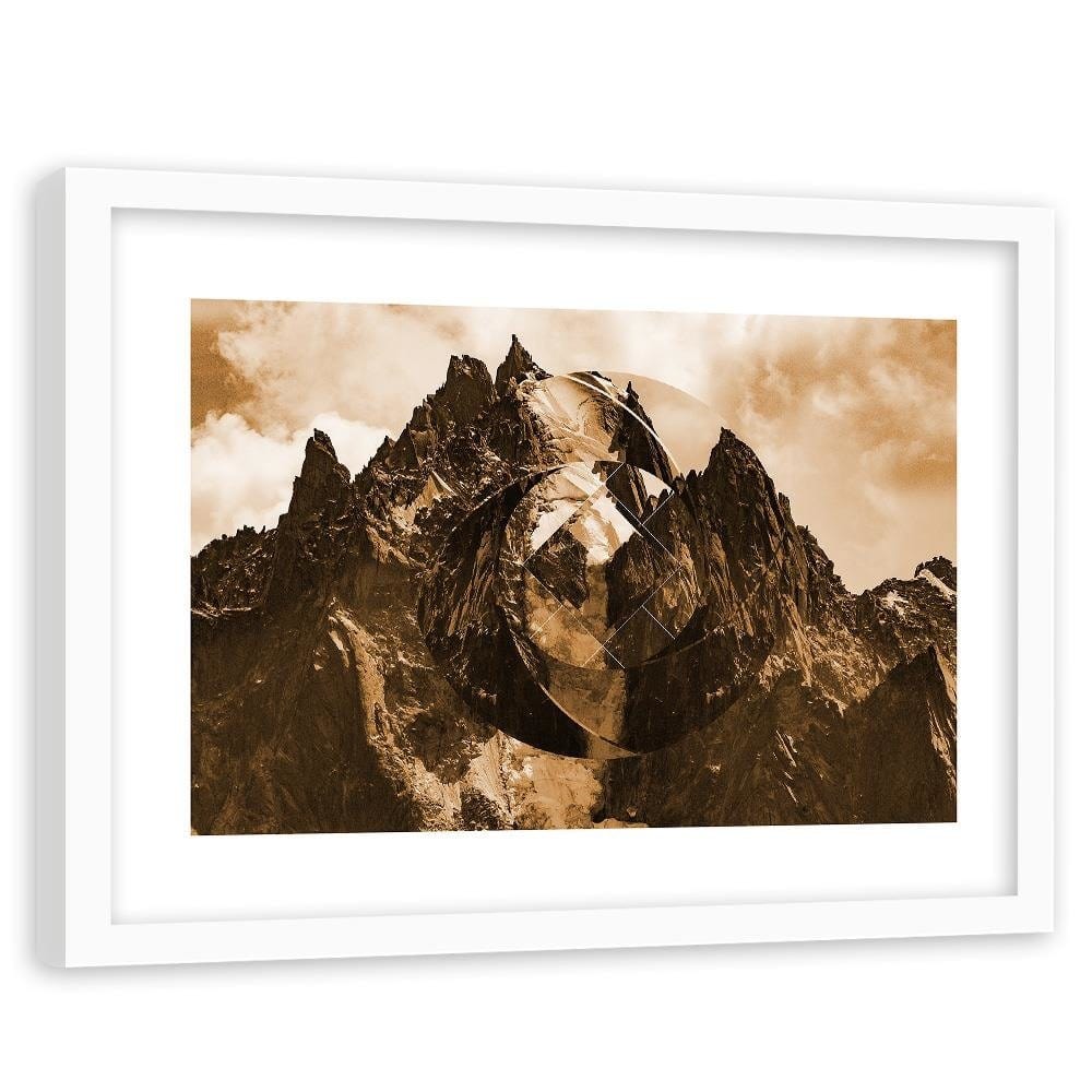 Glezna baltā rāmī - High Mountains With Geometric Figure 2  Home Trends DECO