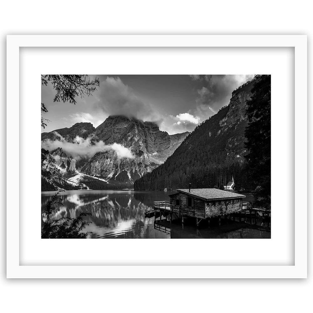 Glezna baltā rāmī - House Alpine Lake 2  Home Trends DECO