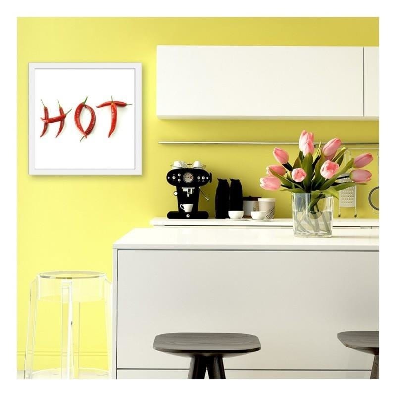 Glezna baltā rāmī - It says hot with chili peppers.  Home Trends DECO