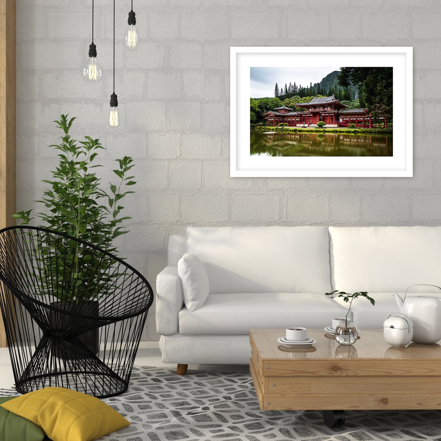 Glezna baltā rāmī - Japanese Temple  Home Trends DECO