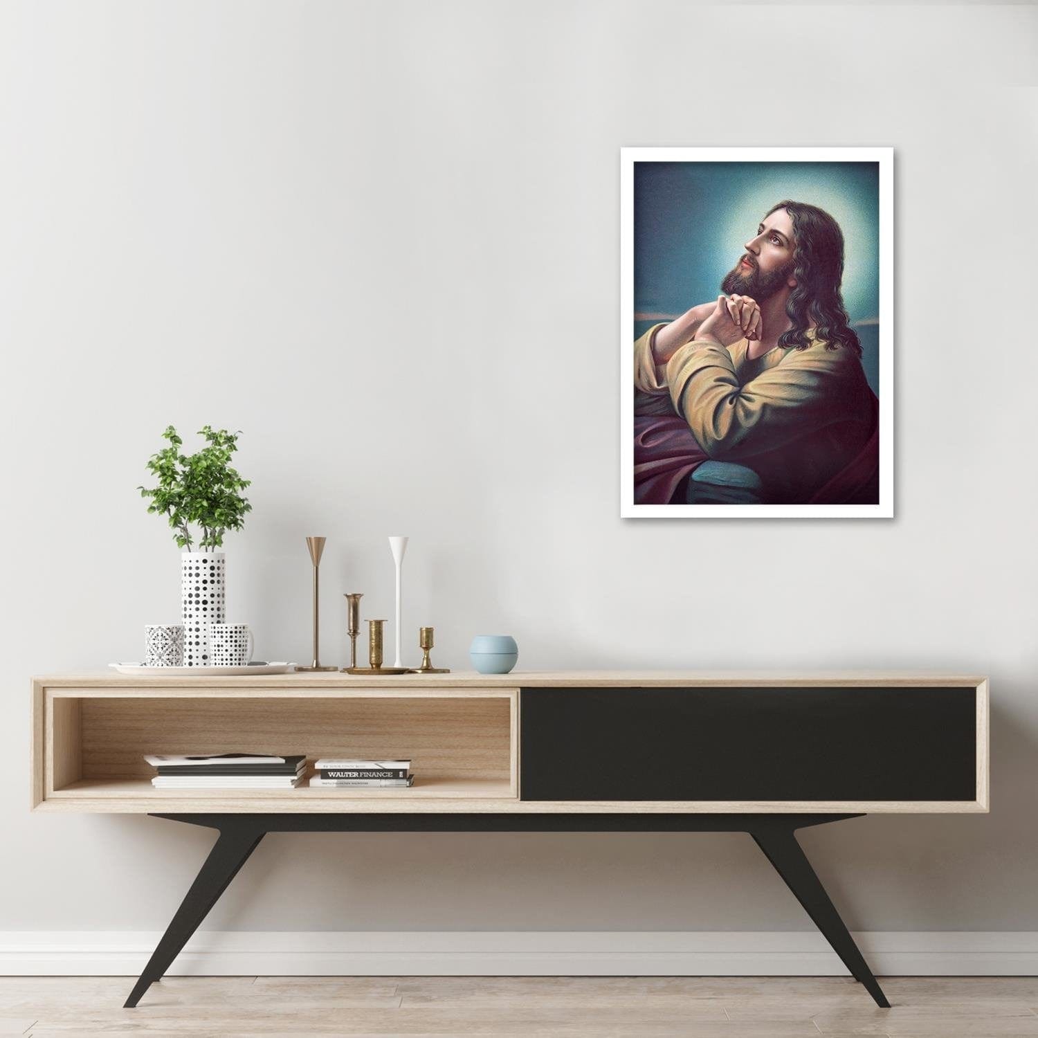Glezna baltā rāmī - Jesus Praying  Home Trends DECO