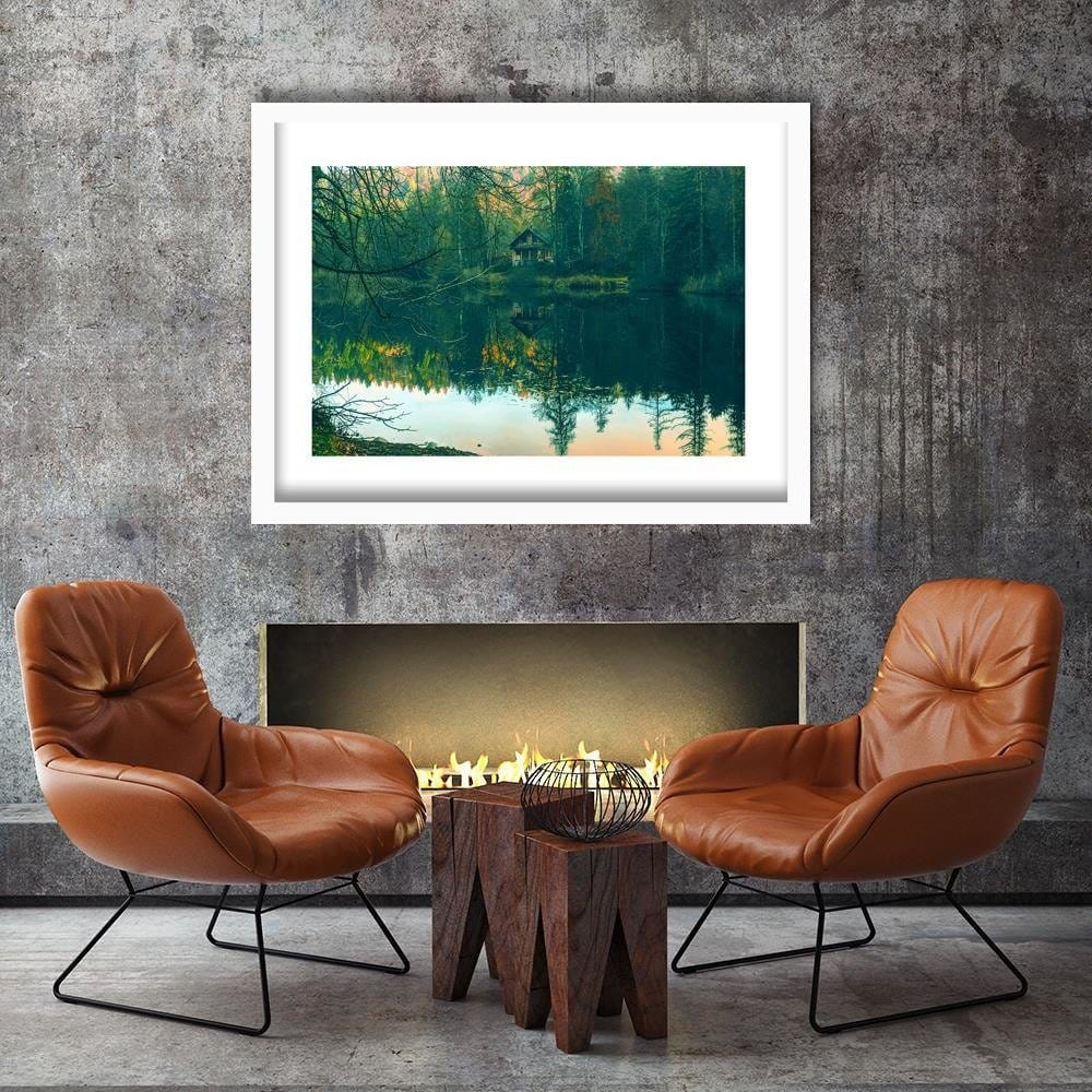 Glezna baltā rāmī - Lake House 3  Home Trends DECO